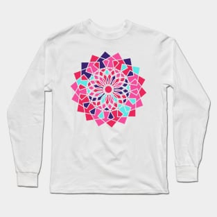 Digital mandala with geometric repeated shapes in random bright neon colors Long Sleeve T-Shirt